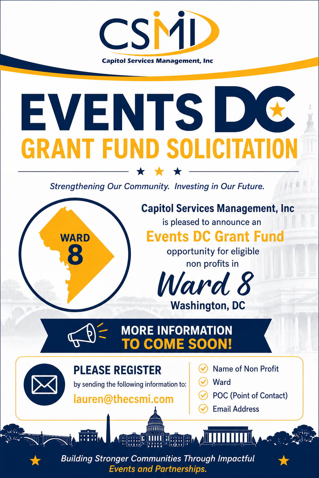 Advertisement — CSMI Events DC Grant Fund opportunity for Ward 8 nonprofits